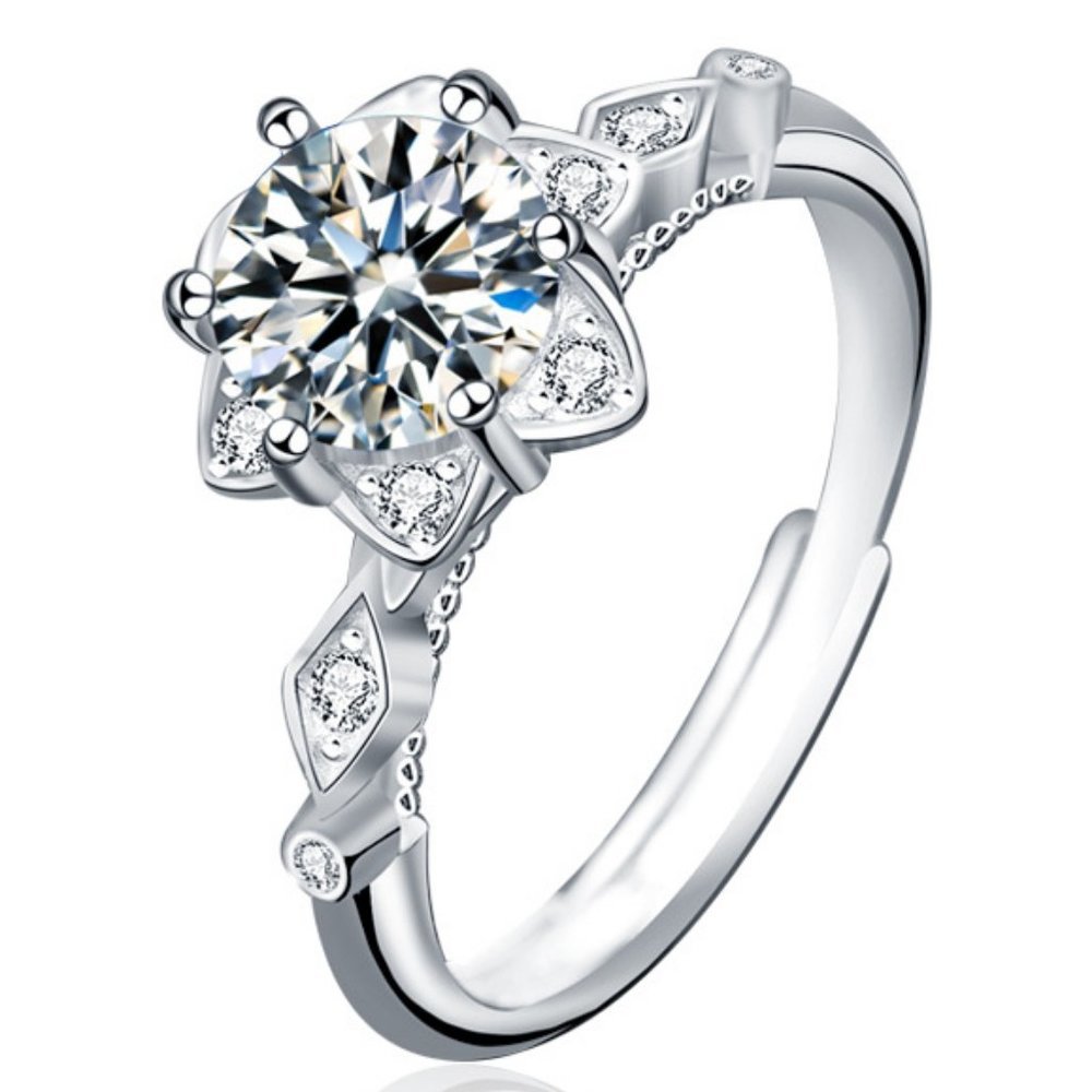 Certified 1ct. t.w. Diamond Moissanite Flower Ring NEW F